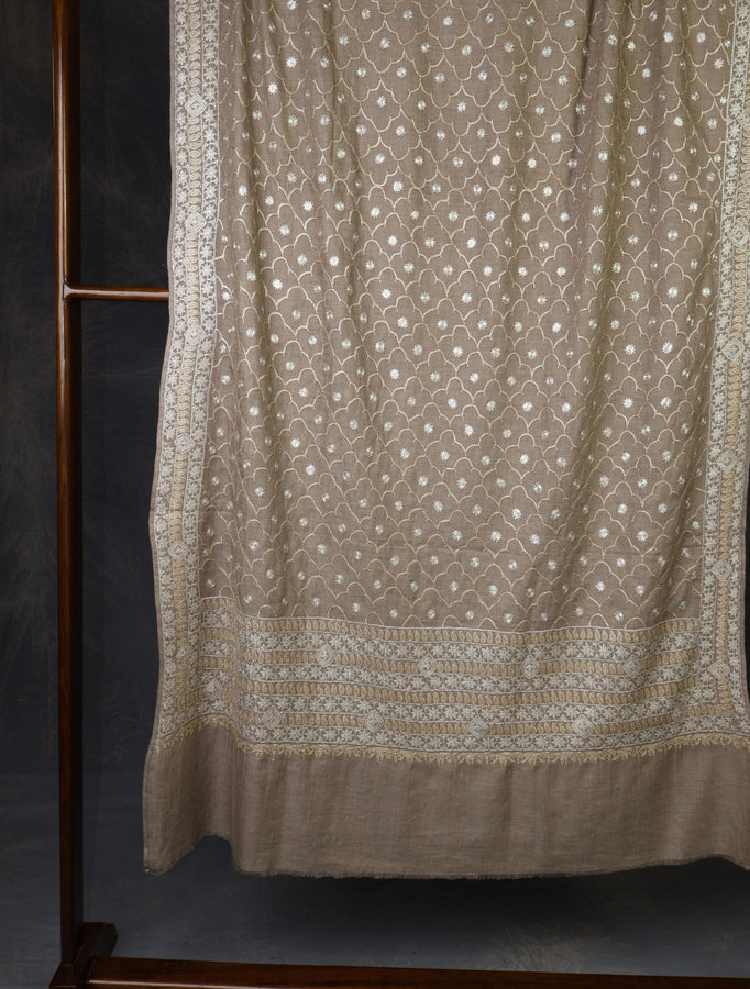 Natural Base With Tilla Jali Embroidery Pashmina Shawl