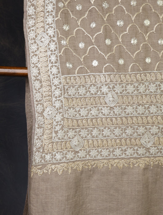 Natural Base With Tilla Jali Embroidery Pashmina Shawl