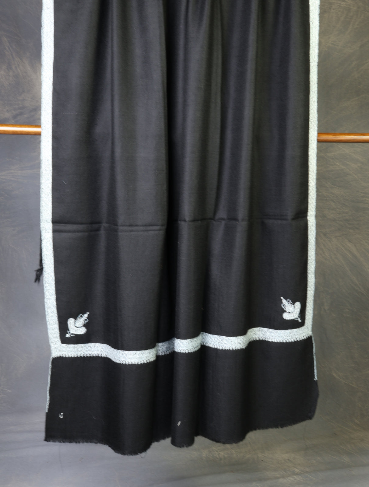 Black with Small Border Embroidery Cashmere Pashmina Shawl