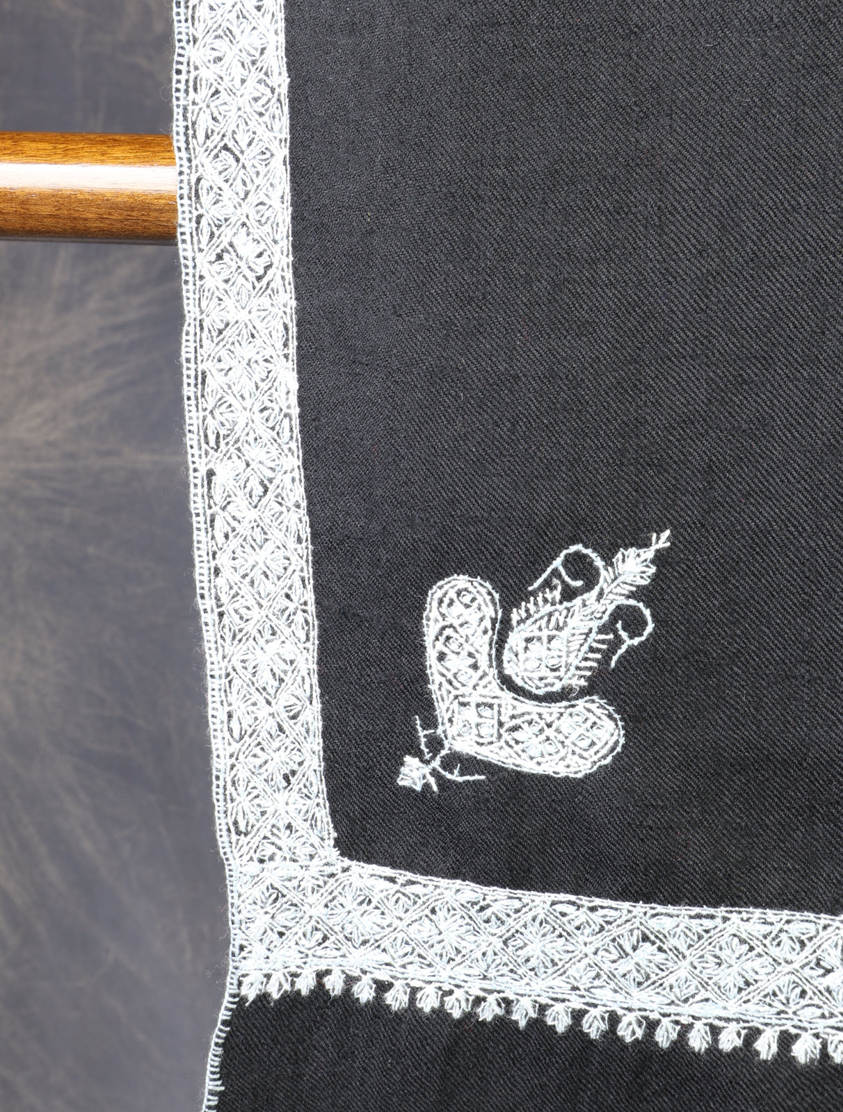 Black with Small Border Embroidery Cashmere Pashmina Shawl