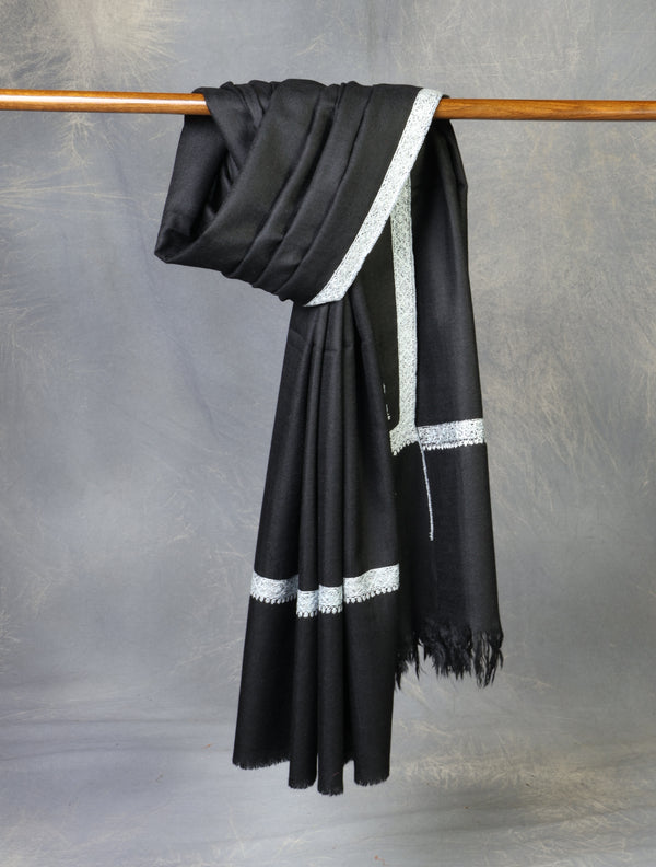 Black with Small Border Embroidery Cashmere Pashmina Shawl
