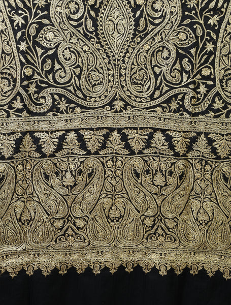 3 Yard Black Base With Tilla Embroidery Pashmina Shawl