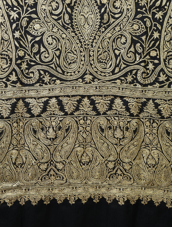 3 Yard Black Base With Tilla Embroidery Pashmina Shawl