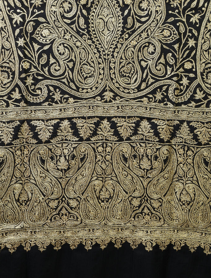 3 Yard Black Base With Tilla Embroidery Pashmina Shawl