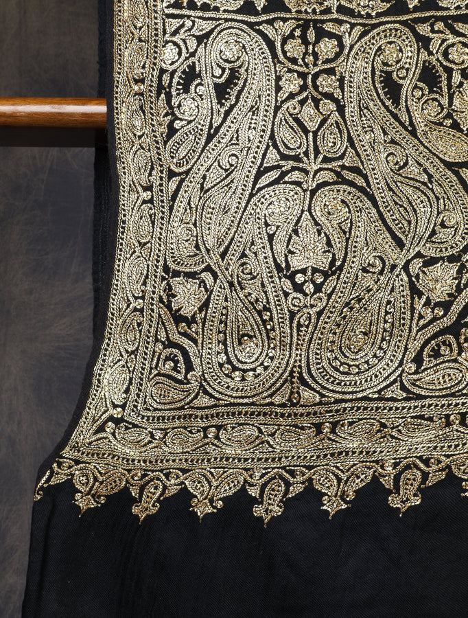 3 Yard Black Base With Tilla Embroidery Pashmina Shawl