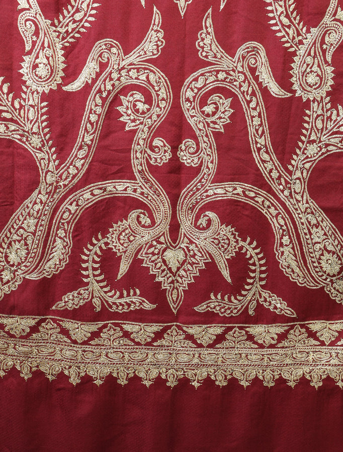 2.5 Yard Maroon Tilla Embroidery Pashmina Shawl