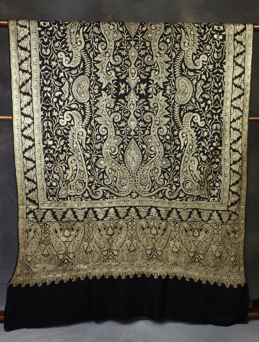 3 Yard Black Base With Tilla Embroidery Pashmina Shawl