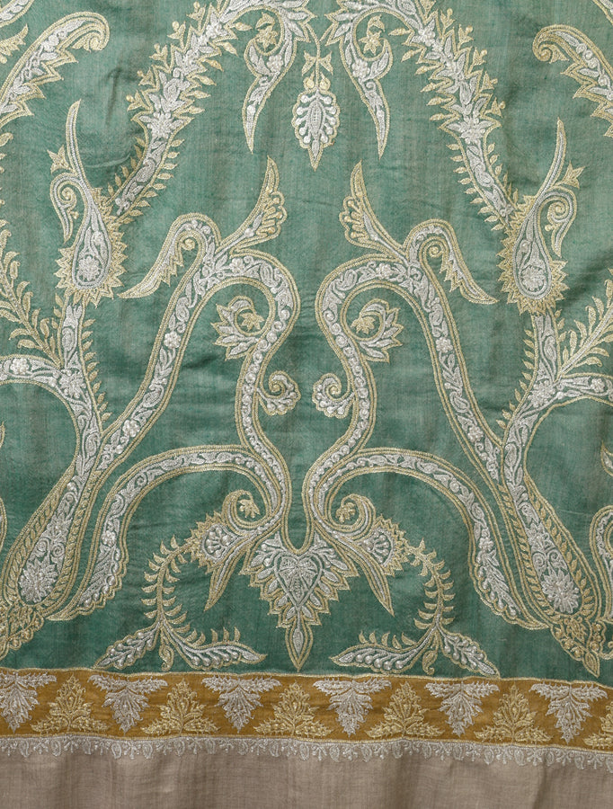 2.5 Yard Green Tilla Embroidery Pashmina Shawl