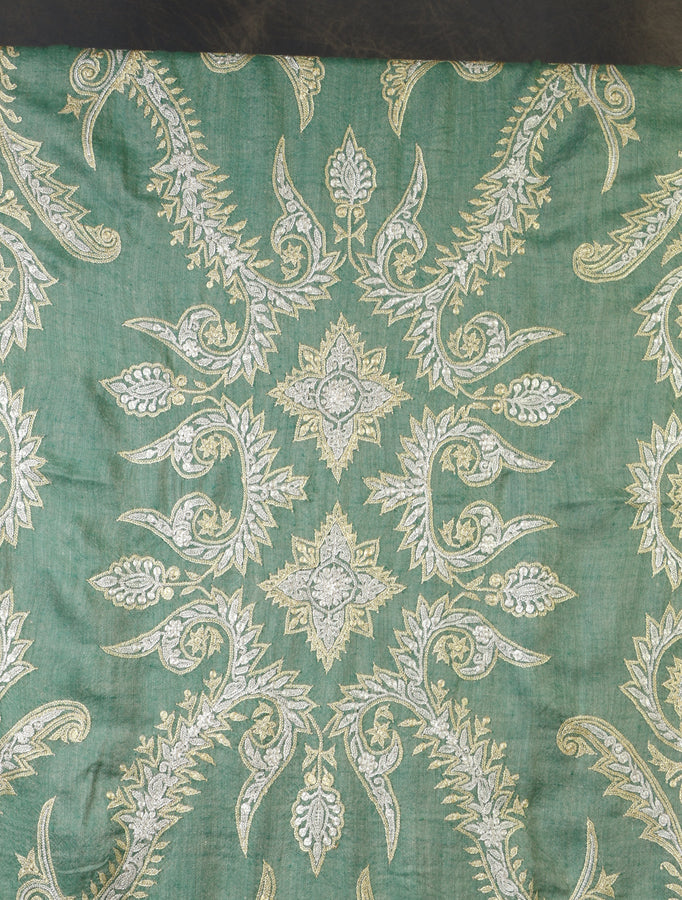 2.5 Yard Green Tilla Embroidery Pashmina Shawl