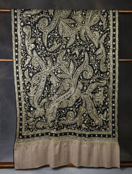 2.5 Yard Black Tilla Embroidery Pashmina Shawl