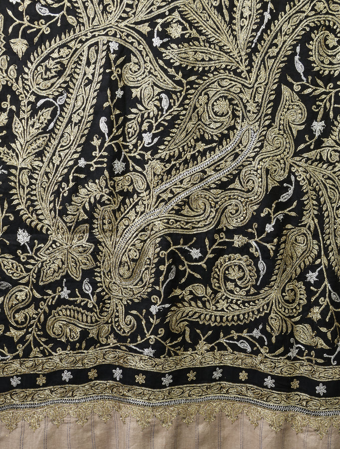 2.5 Yard Black Tilla Embroidery Pashmina Shawl