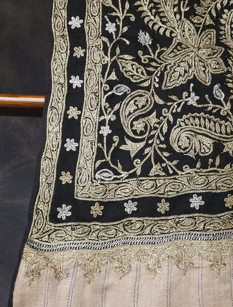 2.5 Yard Black Tilla Embroidery Pashmina Shawl