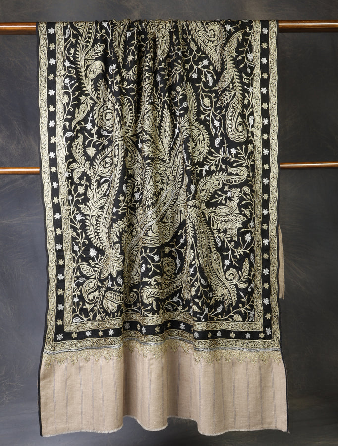 2.5 Yard Black Tilla Embroidery Pashmina Shawl