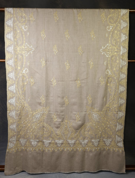 2.5 Yard Natural Tilla Embroidery Pashmina Shawl