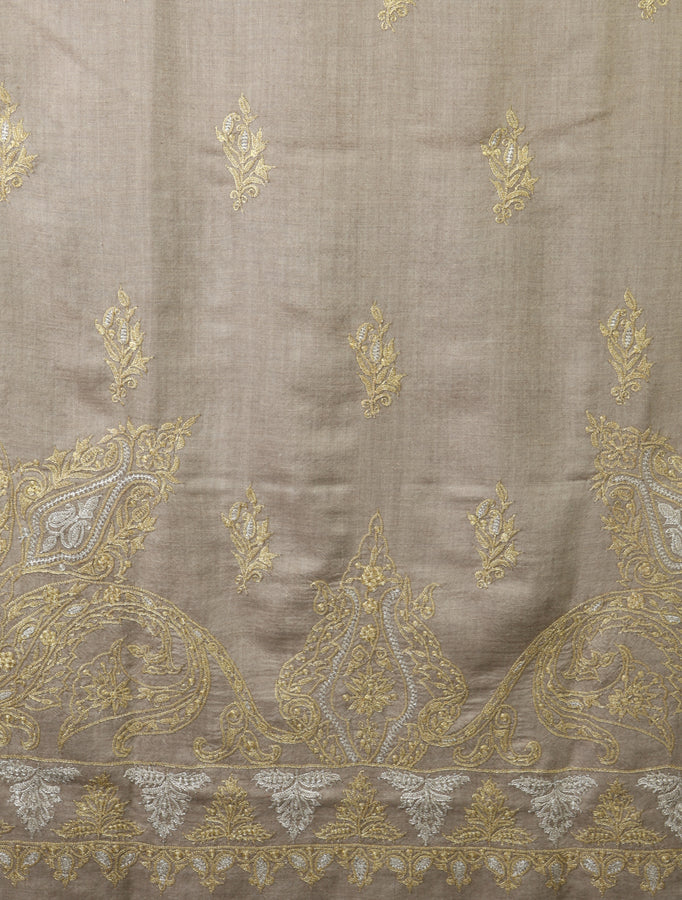 2.5 Yard Natural Tilla Embroidery Pashmina Shawl