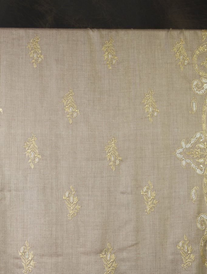 2.5 Yard Natural Tilla Embroidery Pashmina Shawl