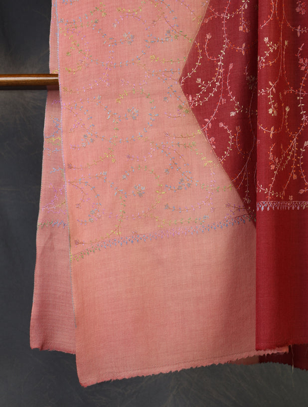 Triple Dye  Jali Sozni Embroidery Shawl