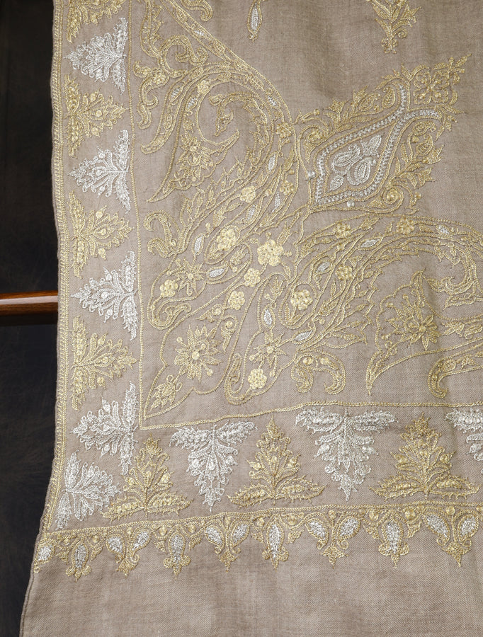 2.5 Yard Natural Tilla Embroidery Pashmina Shawl