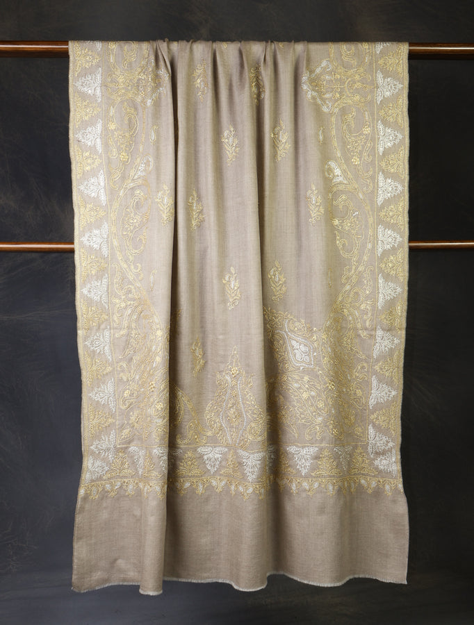 2.5 Yard Natural Tilla Embroidery Pashmina Shawl