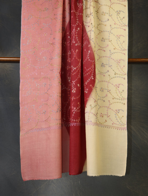 Triple Dye  Jali Sozni Embroidery Shawl