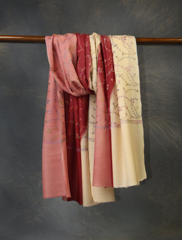 Triple Dye  Jali Sozni Embroidery Shawl