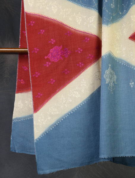 Triple Dye  Jali Sozni Embroidery Shawl