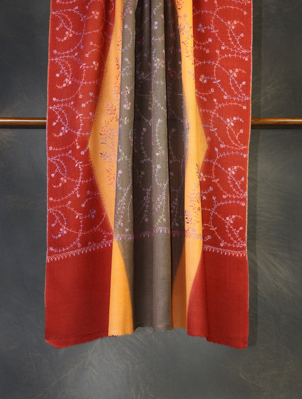 Triple Dye  Jali Sozni Embroidery Shawl