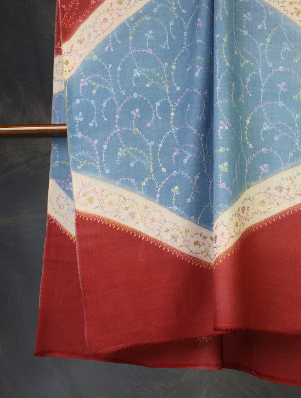 Triple Dye Jali Sozni Embroidery Stole
