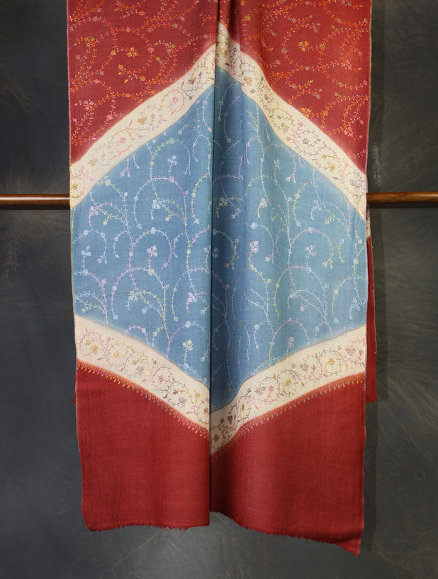 Triple Dye Jali Sozni Embroidery Stole
