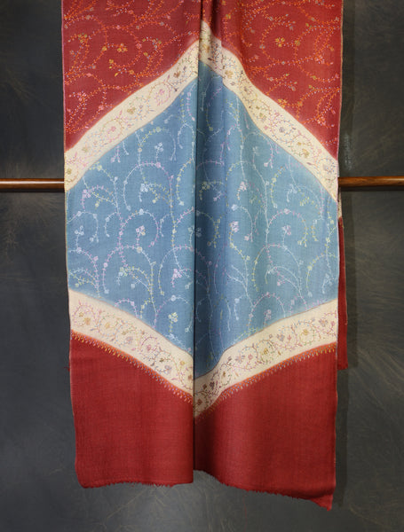 Triple Dye Jali Sozni Embroidery Stole