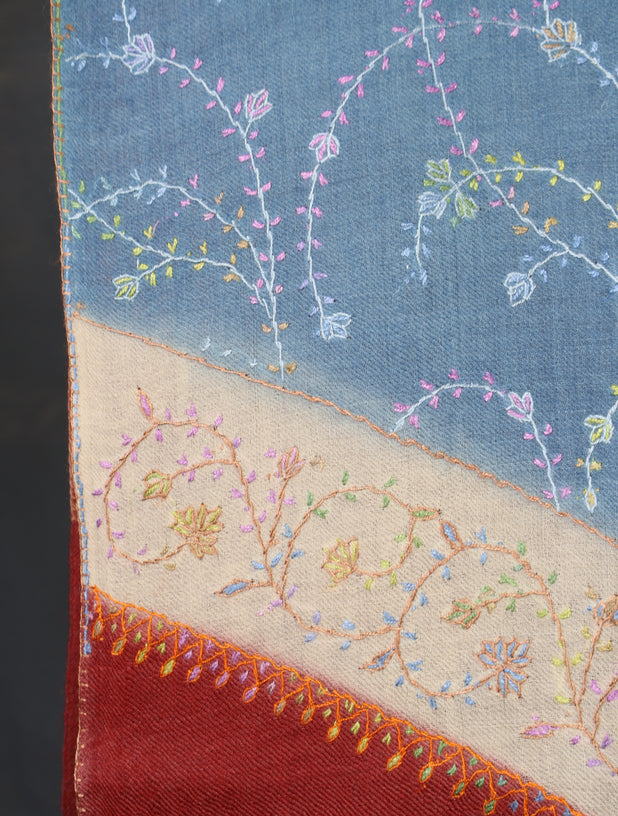 Triple Dye Jali Sozni Embroidery Stole