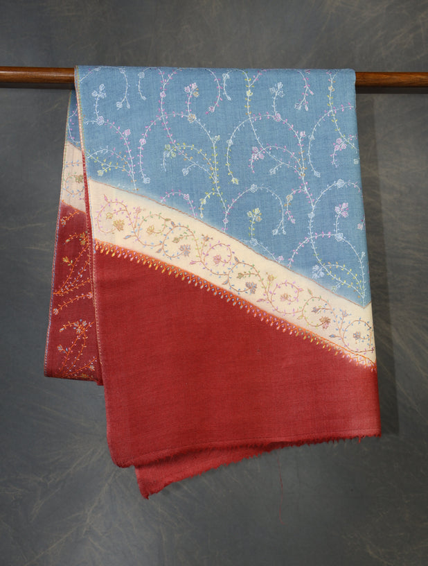 Triple Dye Jali Sozni Embroidery Stole