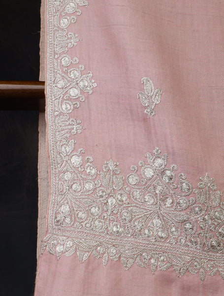 Pink Tilla Border Embroidery Cashmere Pashmina Scarf