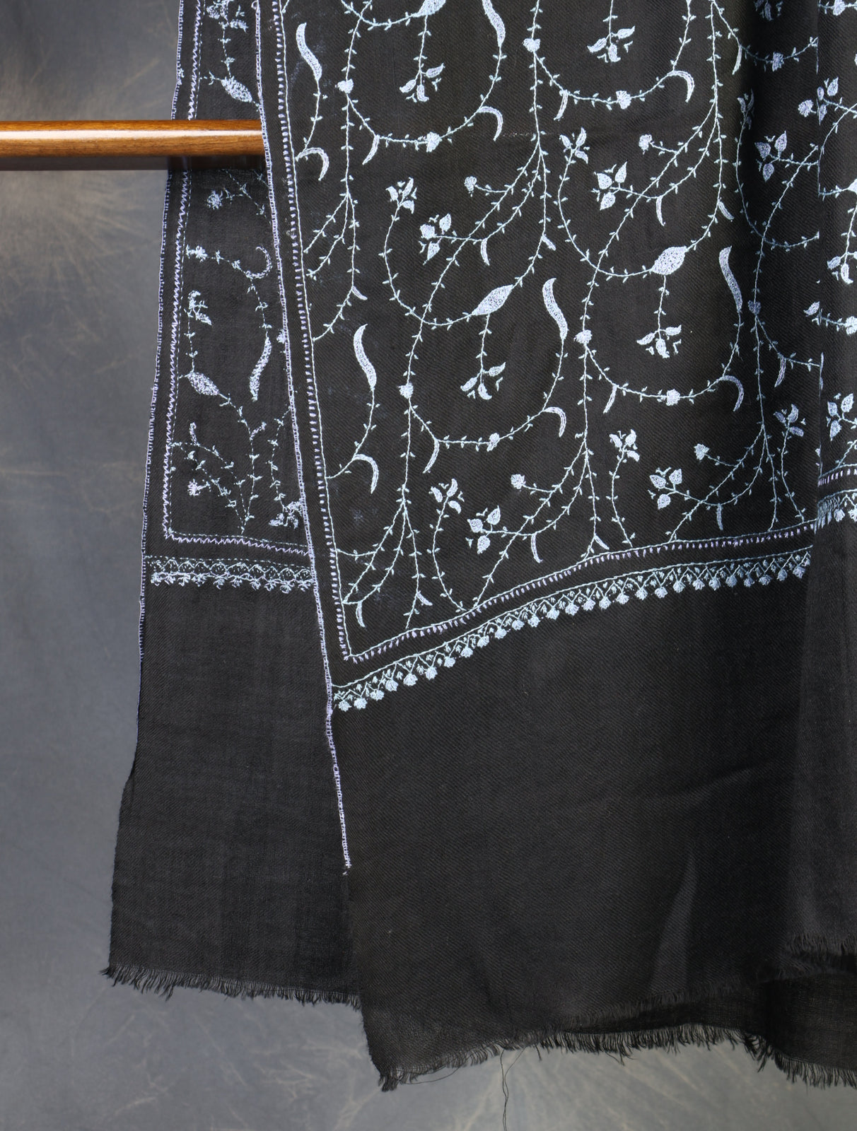 Black Jali Embroidery Pashmina Cashmere Scarf