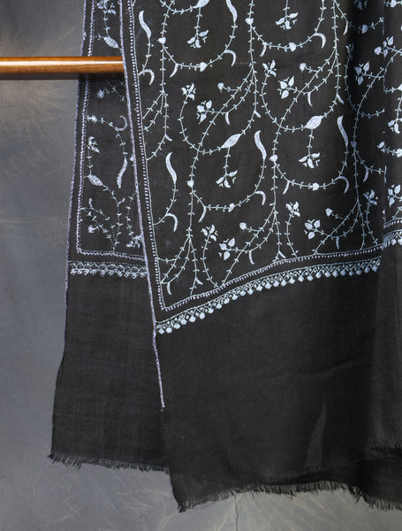 Black Jali Embroidery Pashmina Cashmere Scarf