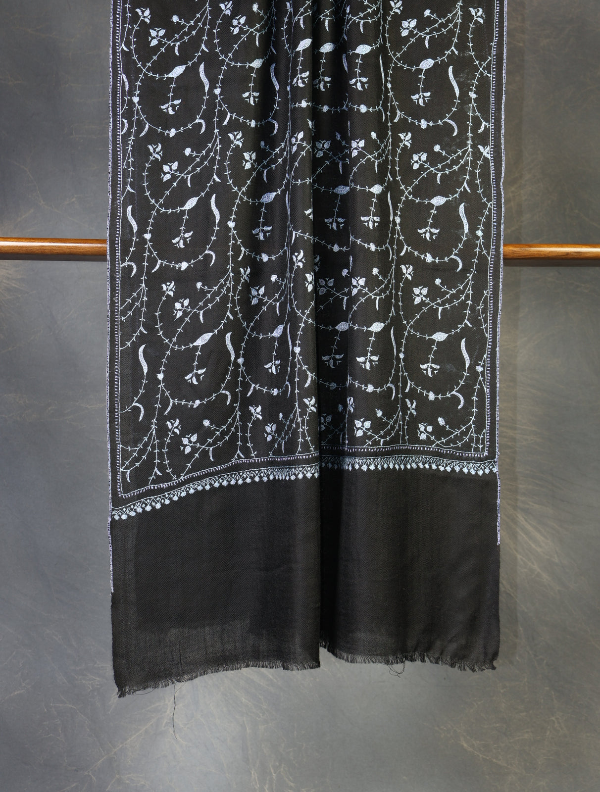 Black Jali Embroidery Pashmina Cashmere Scarf