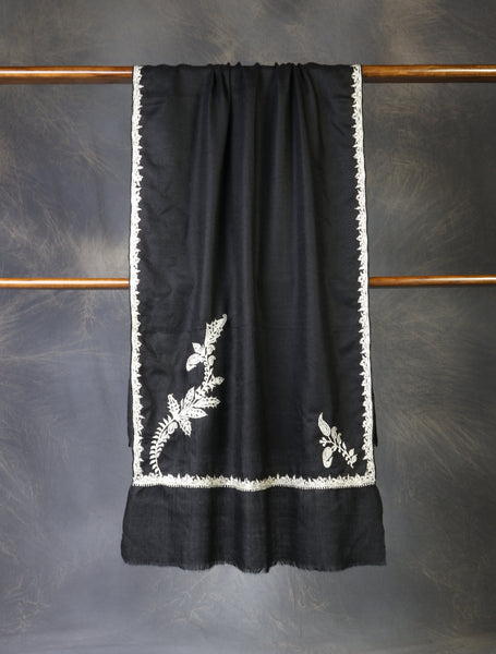 Black Tilla Border Embroidery Cashmere Pashmina Scarf