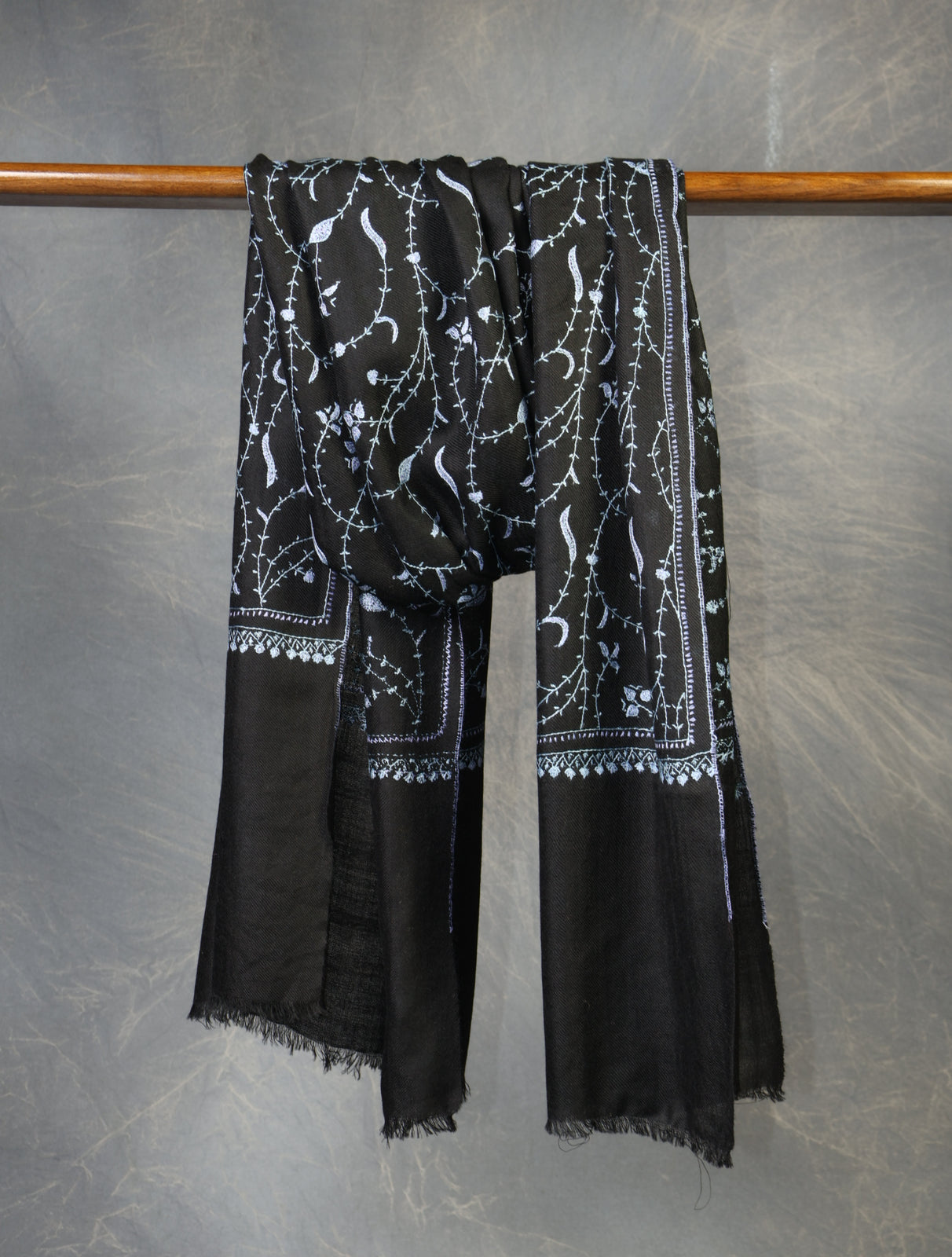 Black Jali Embroidery Pashmina Cashmere Scarf