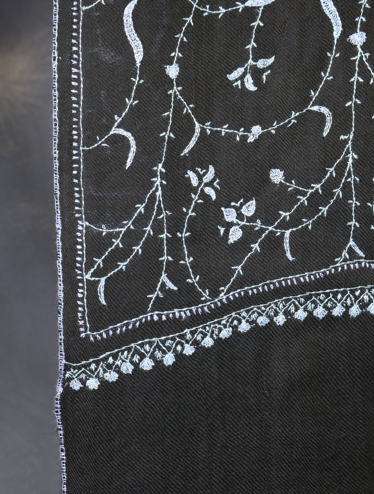 Black Jali Embroidery Pashmina Cashmere Scarf