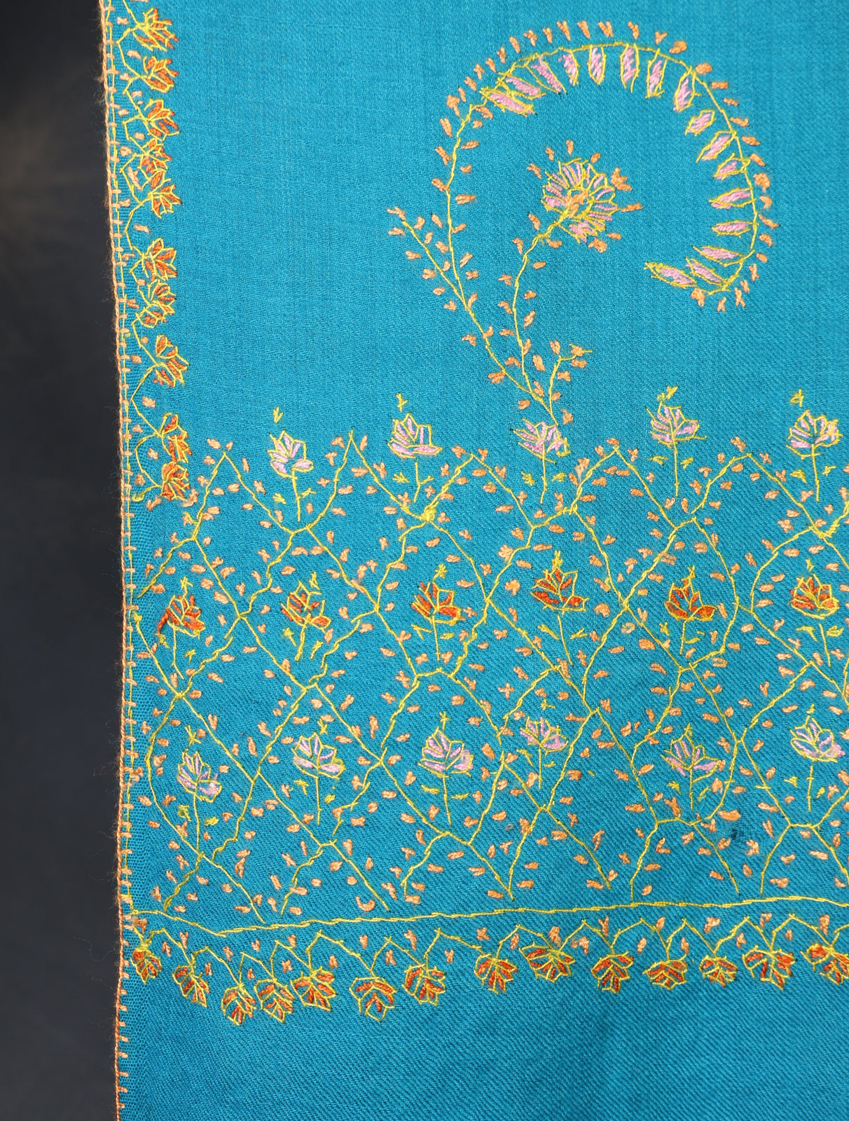 Dodger Blue Base Border Embroidery Merino Shawl