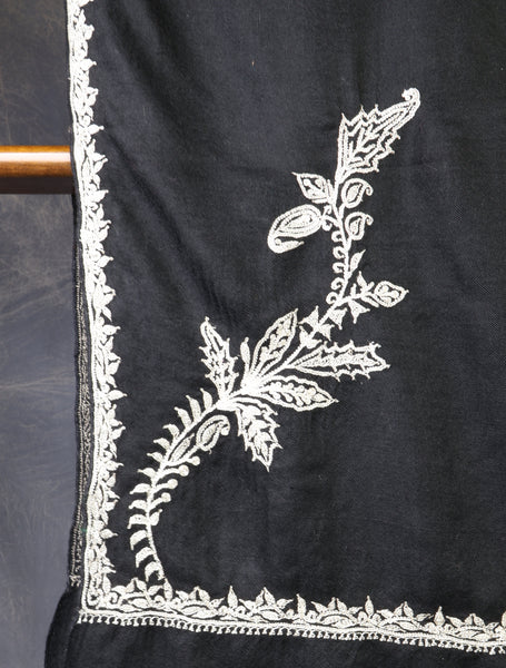Black Tilla Border Embroidery Cashmere Pashmina Scarf