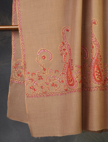 Beige Base Big Border Embroidery Merino Shawl