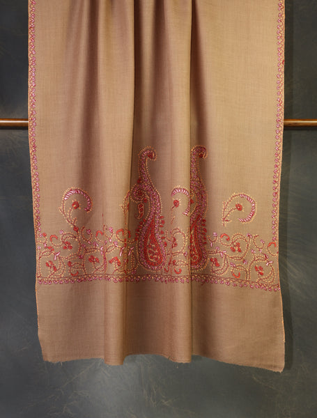 Beige Base Big Border Embroidery Merino Shawl