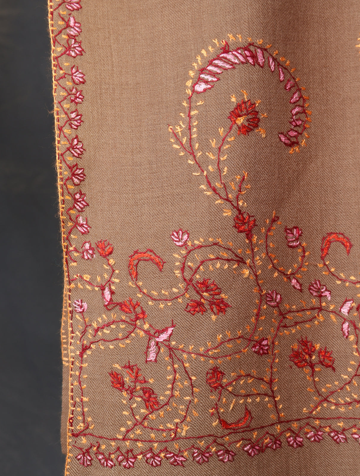 Beige Base Big Border Embroidery Merino Shawl