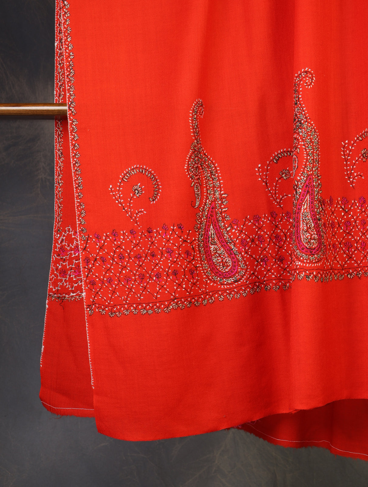 Red Base Big Border Embroidery Merino Shawl