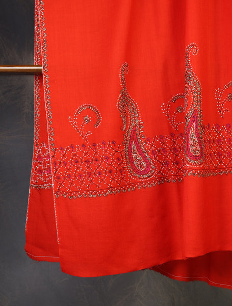 Red Base Big Border Embroidery Merino Shawl