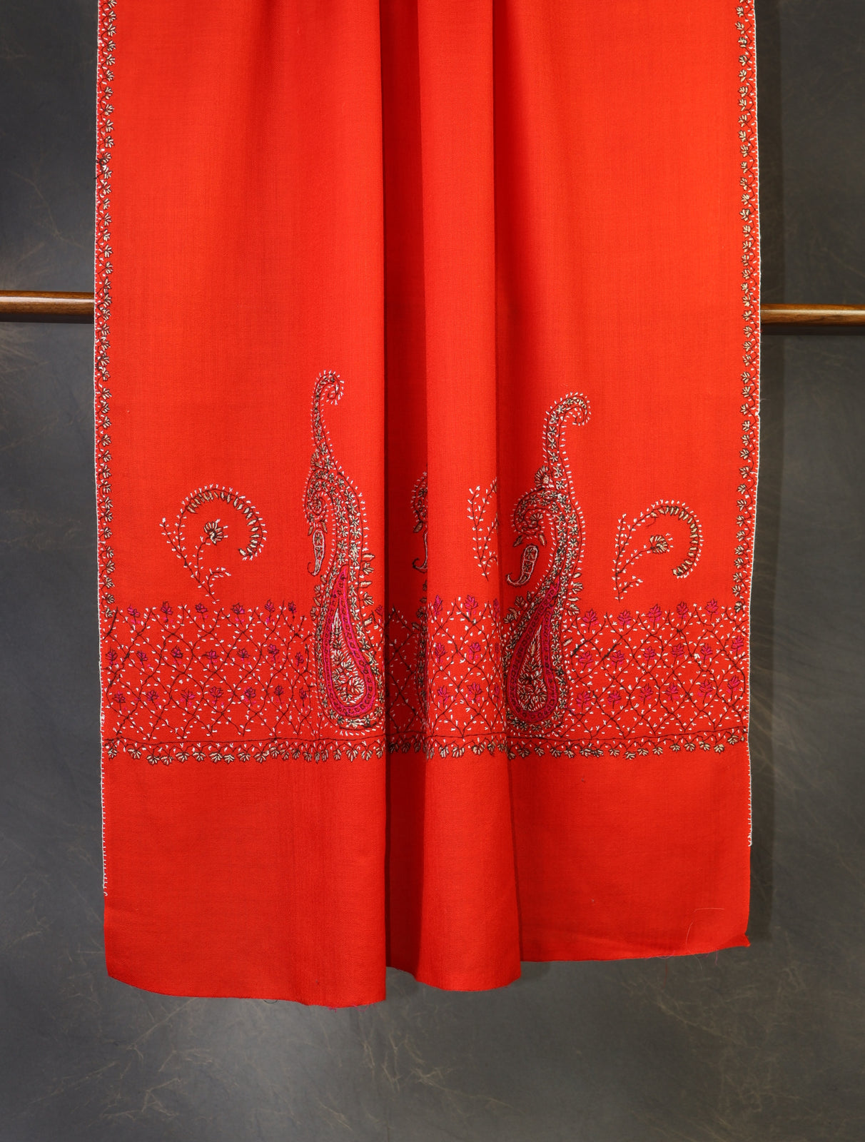 Red Base Big Border Embroidery Merino Shawl