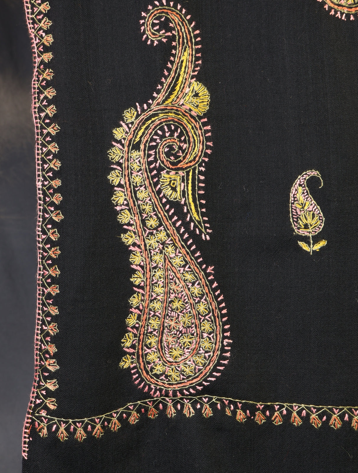 Black Base Big Buteh Embroidery Merino Shawl