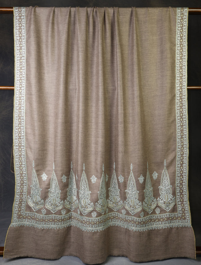 3 Yard Natural Base With Tilla Big Border  Embroidery Pashmina Shawl