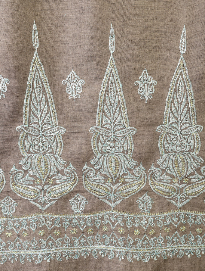 3 Yard Natural Base With Tilla Big Border  Embroidery Pashmina Shawl